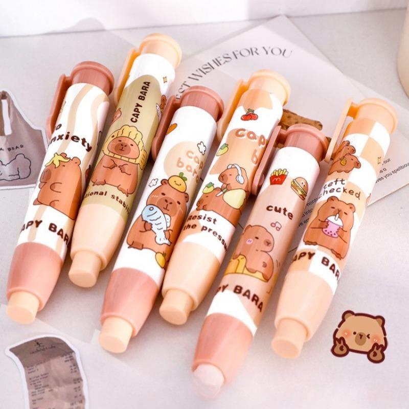 12Pcs Cute Retractable Capybara Eraser Clean Soft Pressing Pencil Eraser Stationery Mechanical Eraser Student Gift