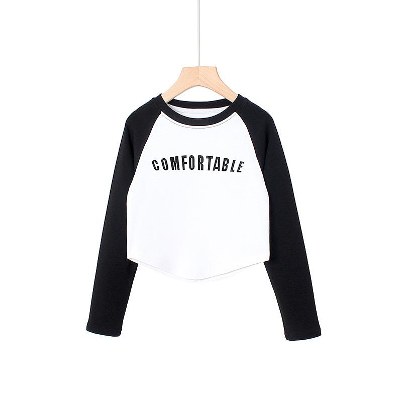 

Весенне-осенний свитер с длинными рукавами и надписями для девочек, хлопковая футболка с круглым вырезом и длинными рукавами для детей 120cm белый/чёрный