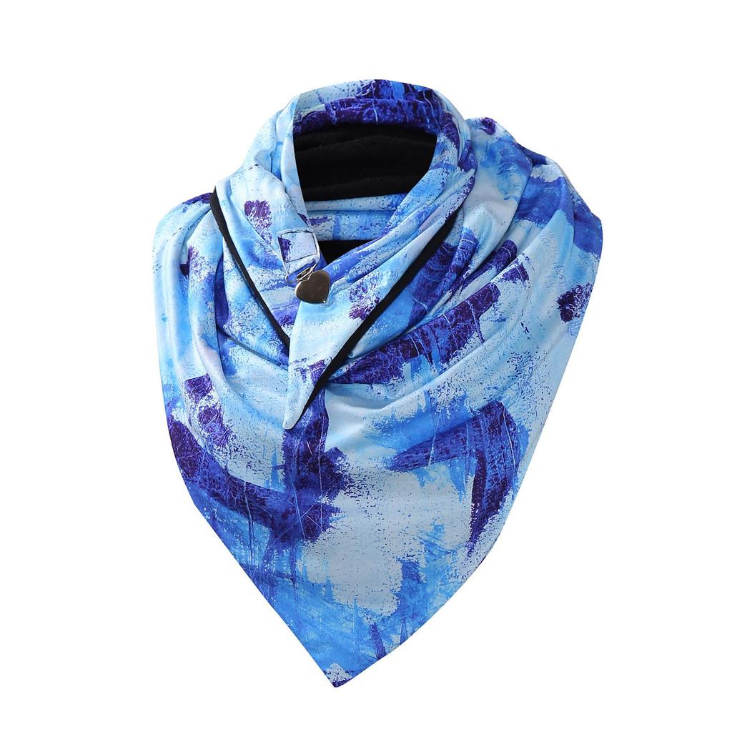 Winter Warm Windproof Tie-Dye Plaid Prints Double-Layer Buckle Scarf