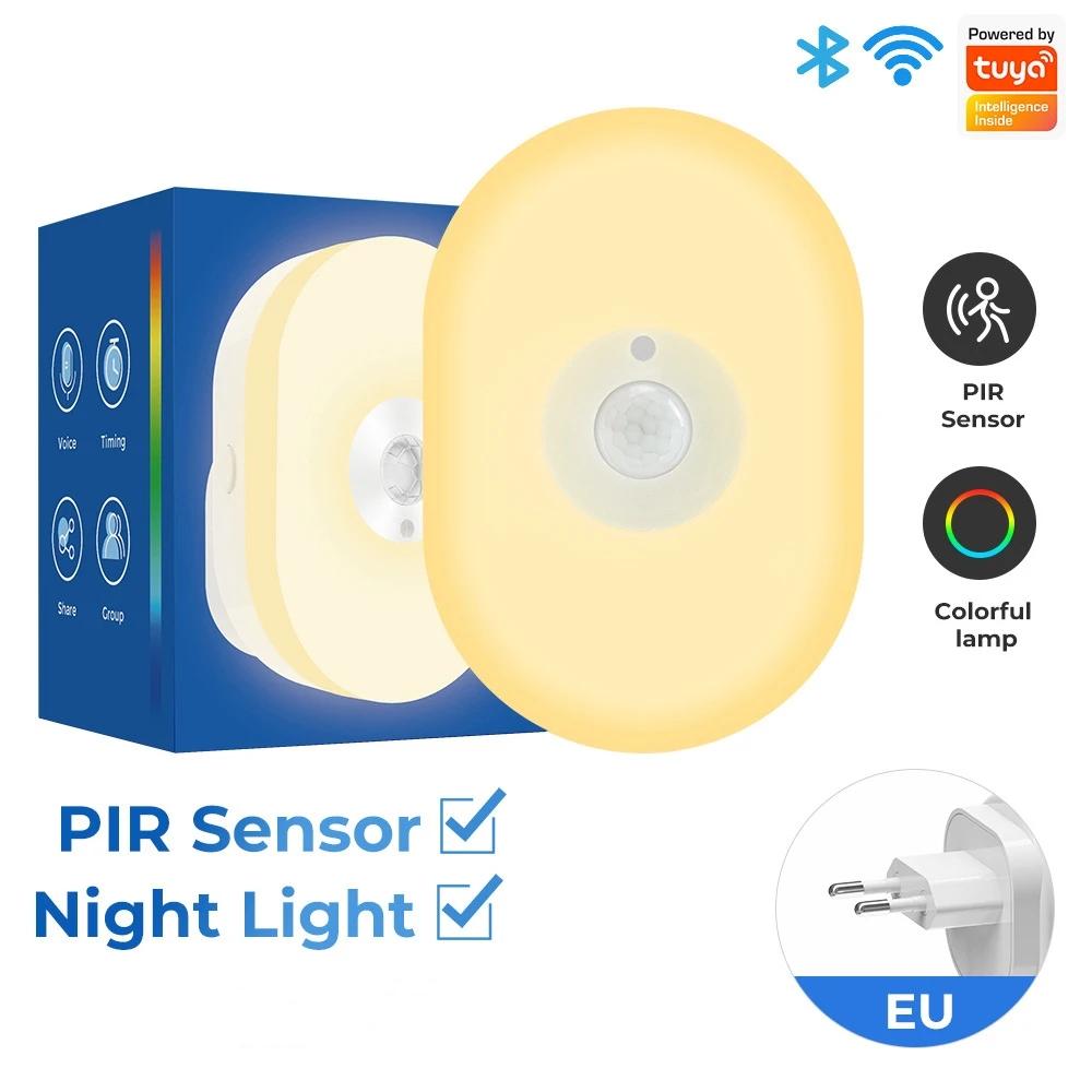 Smart Led Night Light WiFi Tuya PIR Motion Sensor Eu Us Uk Plug In Wall Lamp Warm White RGB Room App Voice For Alexa Google Home