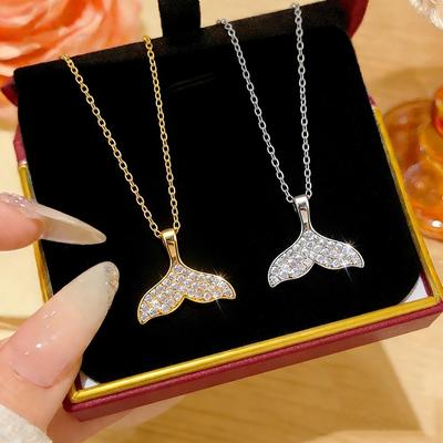 Elegant Diamond Fishtail Titanium Necklace with Zircon Clavicle Chain – Luxurious Women's Jewelry