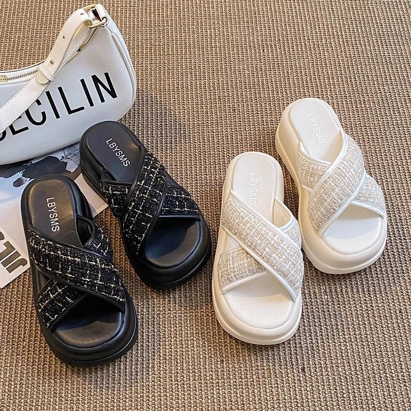 Crossed slippers women's outer wear summer new casual muffin platform beach sandals