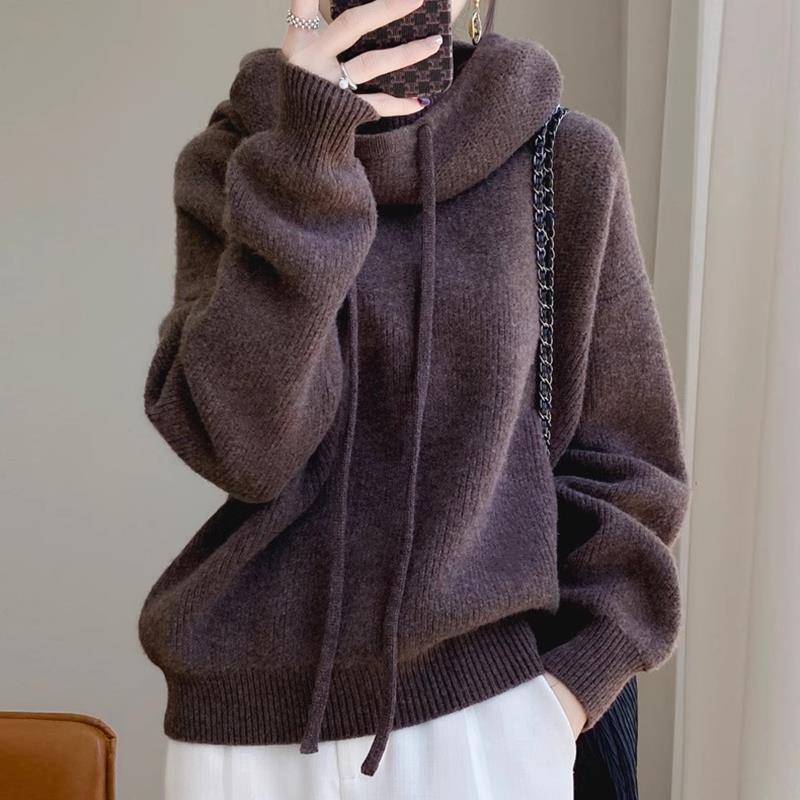 Thickened Knitted Sweatshirt Women's Autumn Winter Warm Loose Hoodie Lazy Style Casual Long Sleeve Hooded Sweater