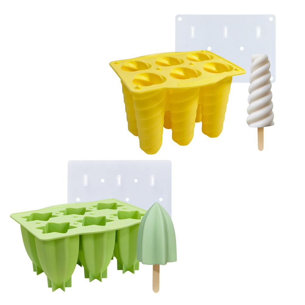 6 Cavity Carambola Silicone Ice Cream Mold with Lid DIY Ice Lolly Mold Popsicle Ice Mould