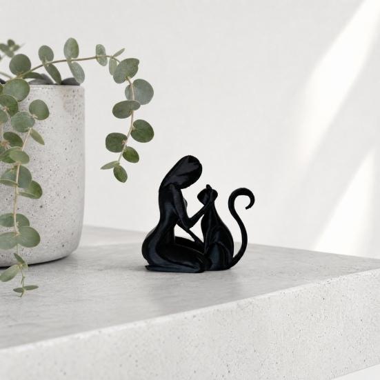 Jijijing 3D Printed Sculpture, One-Piece Molding Desktop Figure, Abstract Woman Cat Art Ornament for Home Decor Gift