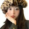 Neue Baskenmütze mit Leopardenmuster Damen Herbst und Winter Koreanische Version Vielseitig Gesicht zeigend Kleine Malermütze Warm Ohrenschutz Baskenmütze