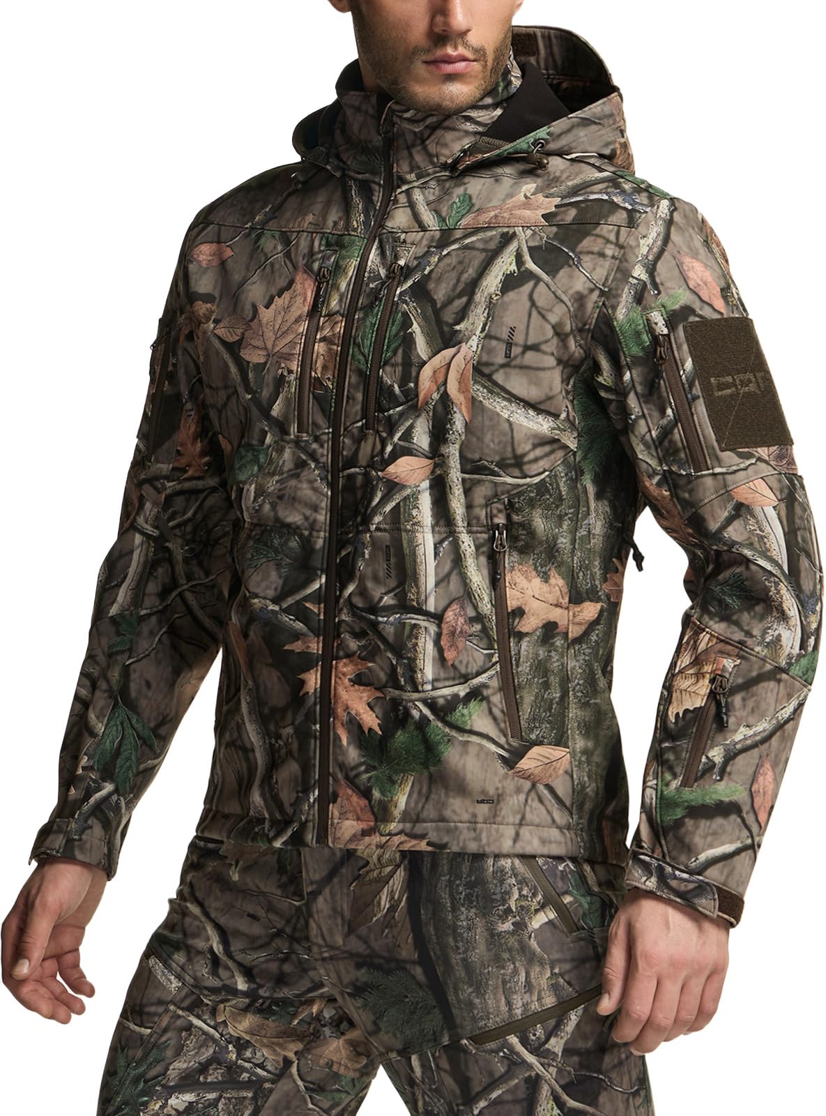 

Куртка софтшел з капюшоном тактична куртка вітрівка для активного відпочинку альпінізму гри на виживання військова куртка верхній одяг камуфляж Real Tree для