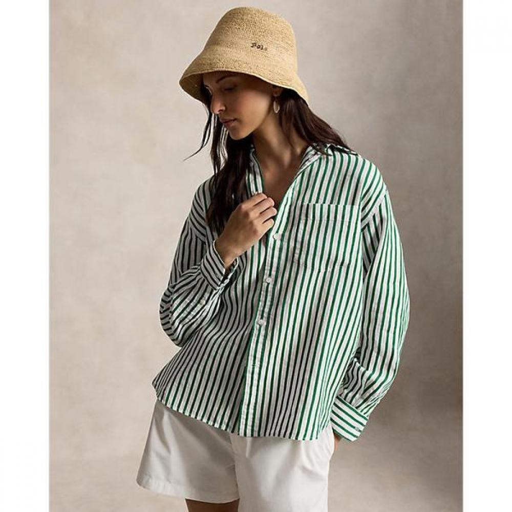 

Polo Ralph Lauren Women S overSized Stripe Linen Cotton Shirt wmpoShtndo21177100 XXS