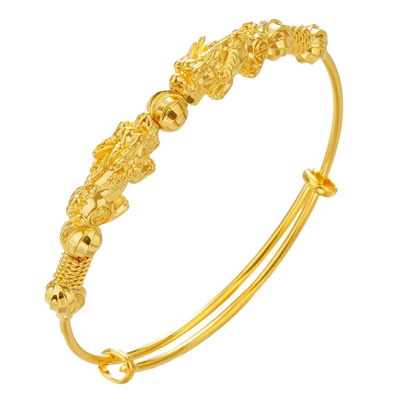 Elegant Chinese Style Electroplated Double Pixiu Bracelet - Women's Classic Luck-Turning Push-Pull Jewelry