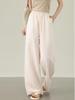 Women's Dark Blue Tencel Linen Anti-Wrinkle High Waist Wide Leg Pants - Summer Cool Thin Straight Leg Design