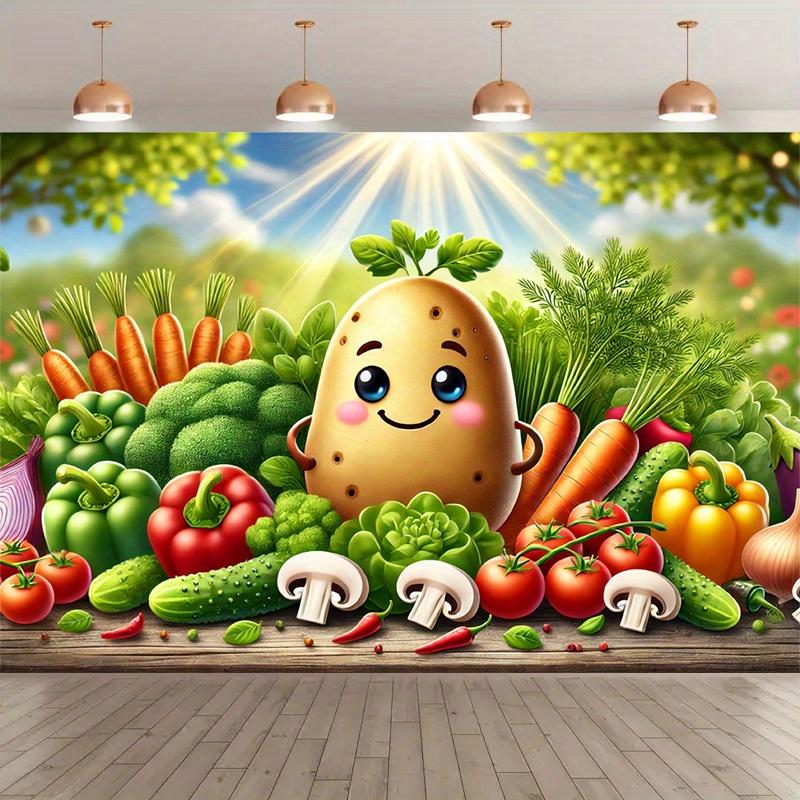 2D Flat Surface 1 Piece of Cute Smiling Potato Polyester Photo Background Cloth Indoor and Outdoor Party Banner