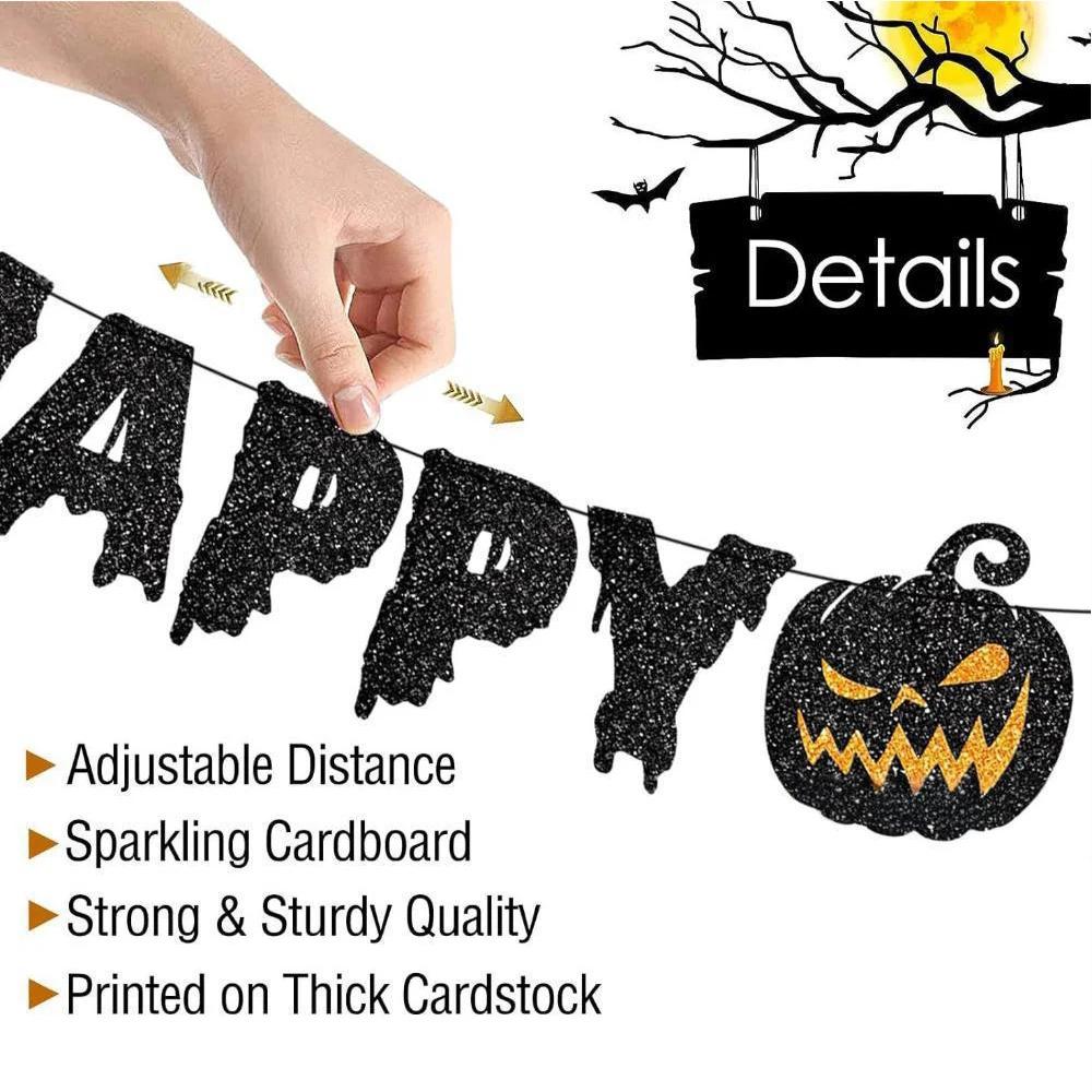 Runtow Happy Halloween Banner , Halloween Paper Hanging Garland Bunting Banner ,Pumpkin Flag, Halloween Party Backdrop Decor