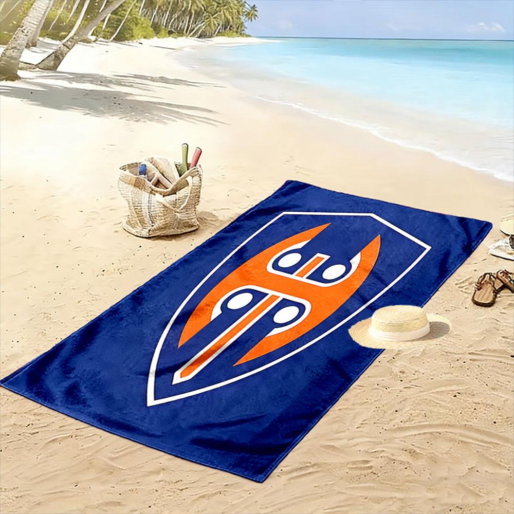 Blue and Orange Shield Emblem Design Patterned beach towel quick dry perfect for travel outdoor sports jogging the beach and swimming