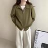 Loose Fit, Sweater, Coat, Women's, Double Zipper, Stand Up Collar, Knit, Cardigan