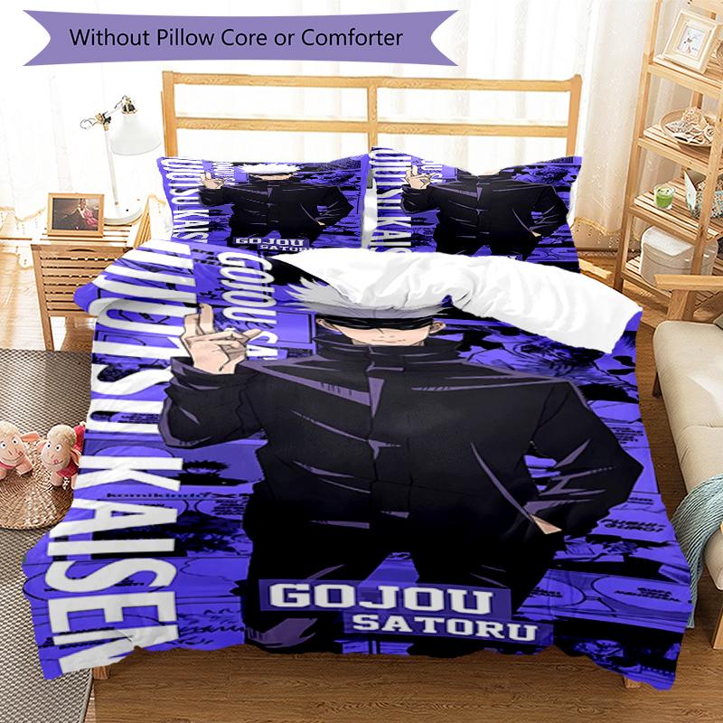 3pcs Jujutsu Kaisen Bedding Set Duvet Cover Closure Includes 1 Duvet Cover & 2 Pillowcases, Soft and Comfortable for All Seasons.