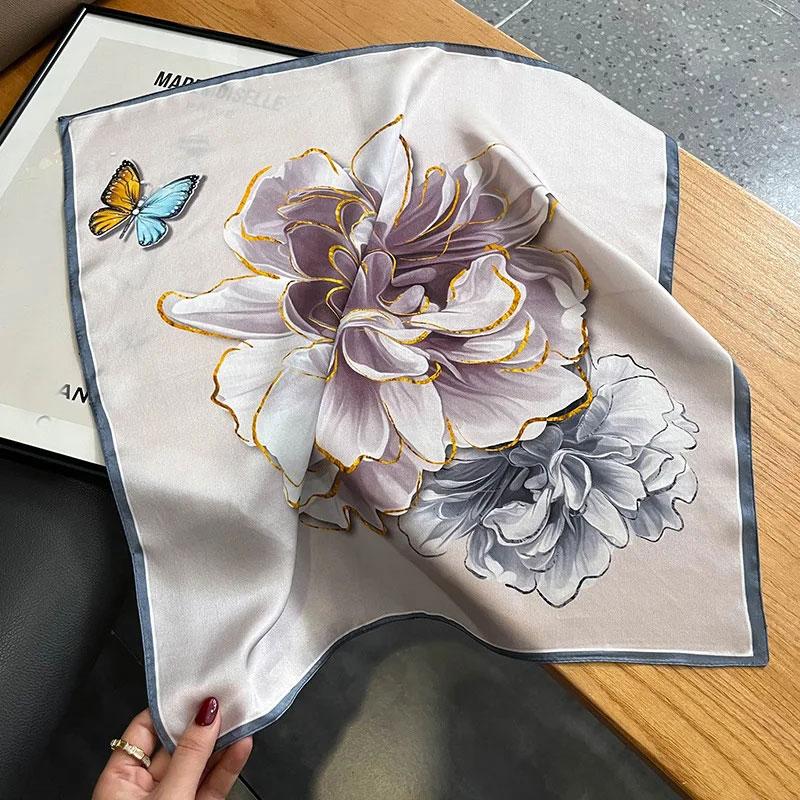 

100% Натуральный Настоящий Шелковый Шарф Женский Принт На Шею Повязка для Волос Шаль Платок Женский Пончо Повязка на Голову Новая Бандана Квадратный Хиджаб ZS-399 53x53cm