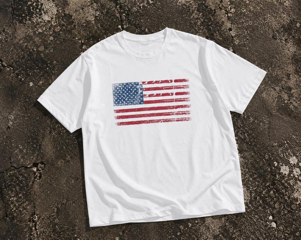 T-shirt Drapeau Américain Vintage, T-shirt Streetwear USA, T-shirt Graphique Oversize Y2K, T-shirt Esthétique Grunge Minimaliste