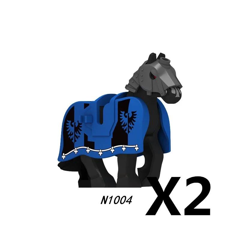 MOC Medieval Red Lion Black Eagle Castle Soldier Knight Horse Mount Building Block Military Figure Vest Armor Flag Toy Gift B036