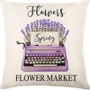 Plant and Flower Linen Pillowcase Purple Lavender Printed Pillow Cushion Cover Home Sofa
