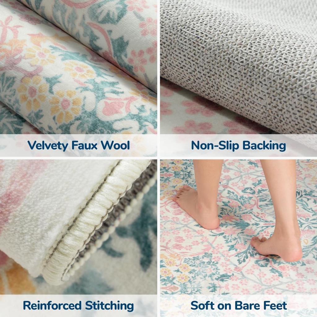 Carpet For Living Room Large Machine Washable Carpet Bedroom Bedside Floor Mat Home Decoration Bohemian Flower Non-Slip Pink Rug