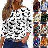 Women's Halloween Print 3/4 Sleeve Loose Fit Casual T-Shirt Round Neck Comfortable Top for Everyday Wear