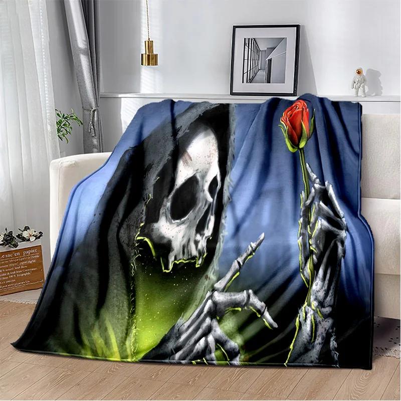 D Grim Reaper Skull Gothic Soft Plush Flannel Throw Blanket for Bedroom Living Room Sofa Picnic Kids