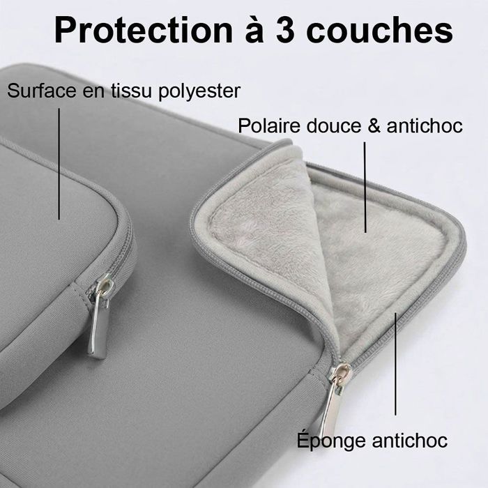 Housse Ordinateur Portable 13" - Compatible avec MacBook Neo Pro Air 13 M2 M3 M4 M5 Lenovo Dell - Gris