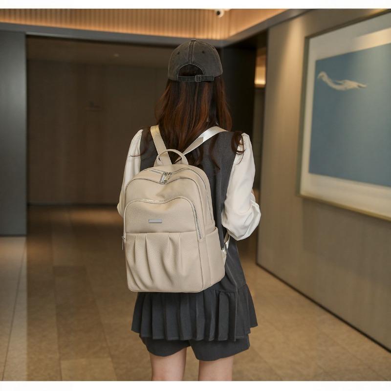 New simple backpack women's summer leisure women's backpack fashionable solid color pu women's commuter backpack