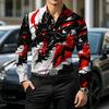Street style men's shirt, personalized printed shirt, black base floral slim fit long sleeved business casual versatile top
