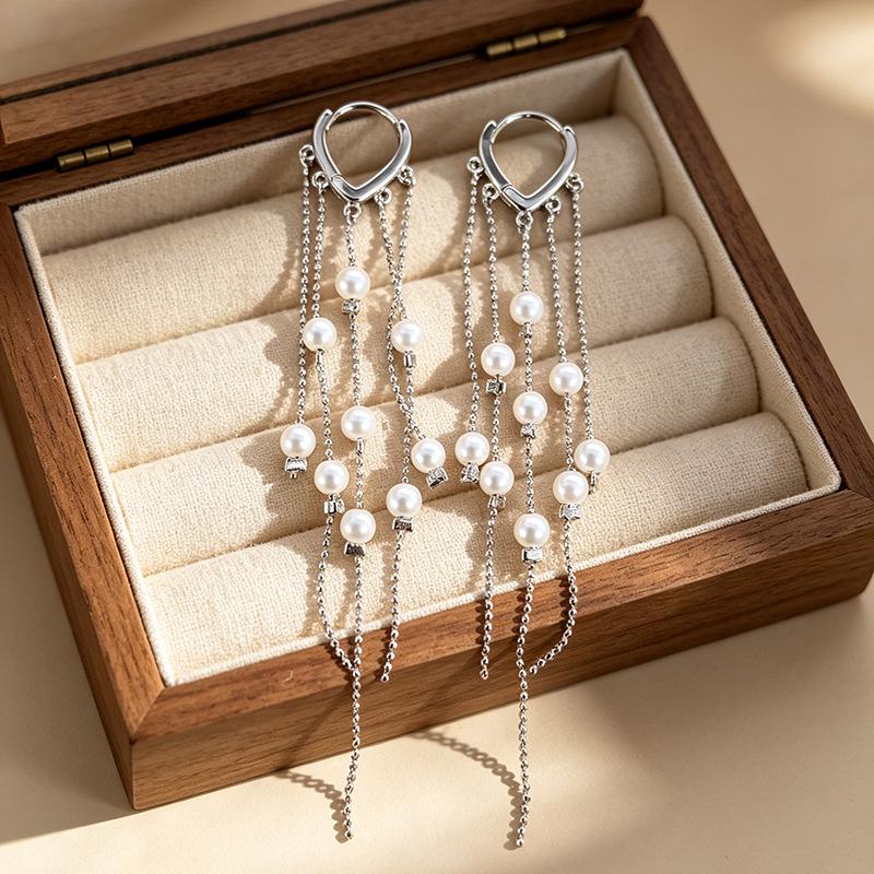 Pearl Tassel Ear Wire Earrings - Trendy Fairy Style for Women