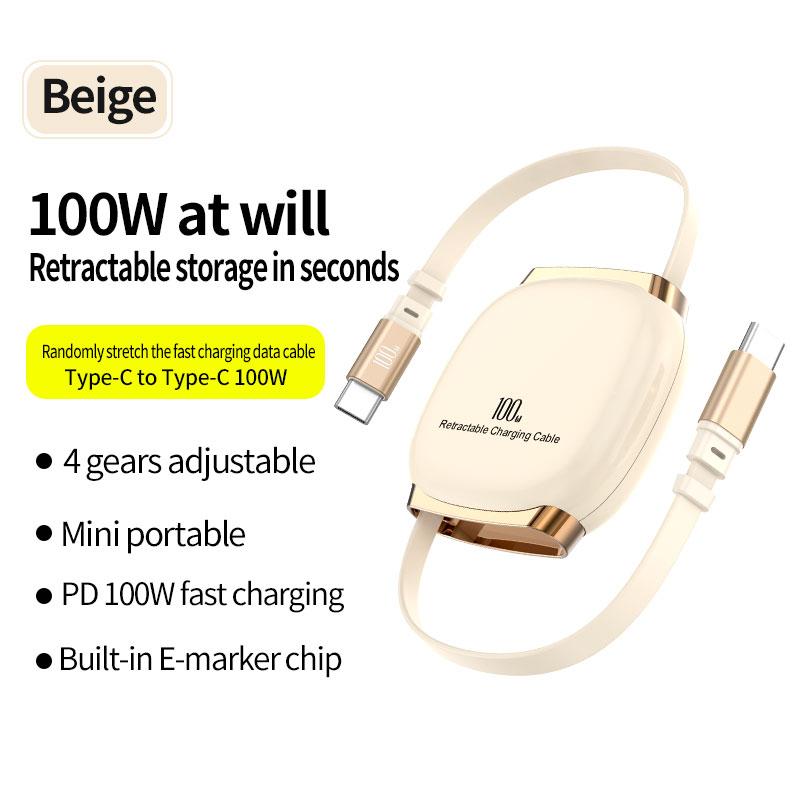 VAORLO Retractable 100W Fast Charging Cable Type C Data Cable For iphone 15/16series Samsung Laptop Tablets PD 3.0 Fast charging