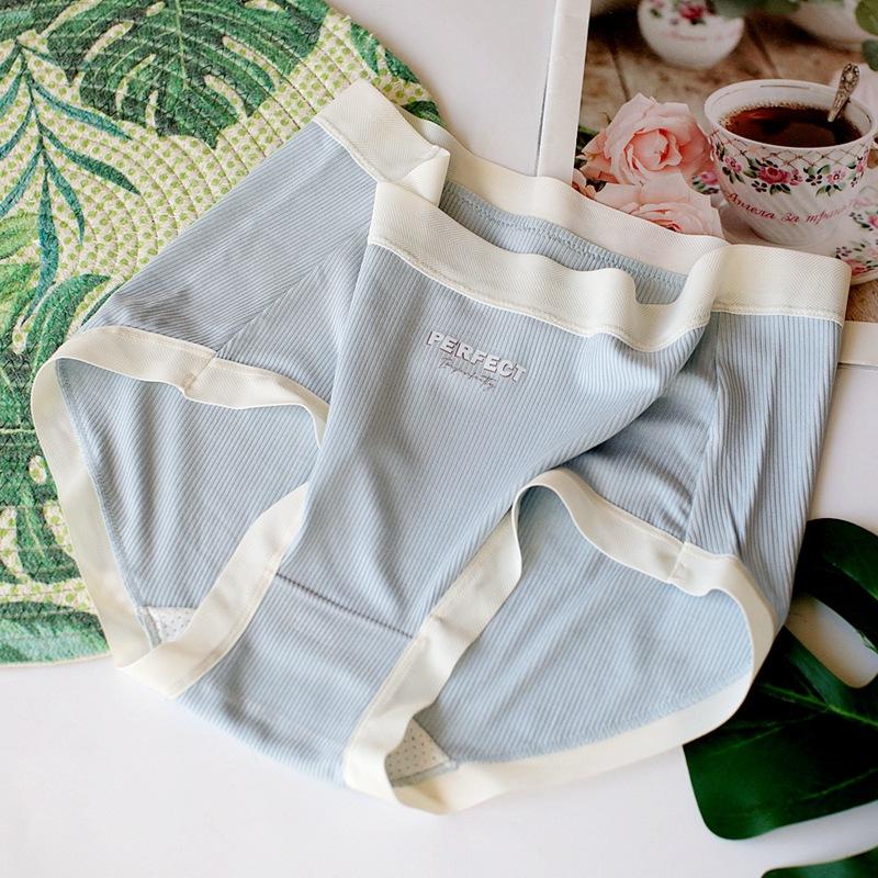 Ribbed Mid Waist Underwear Hip Wrap Breathable Women's Panties Comfortable Simple Triangles Threaded Panty