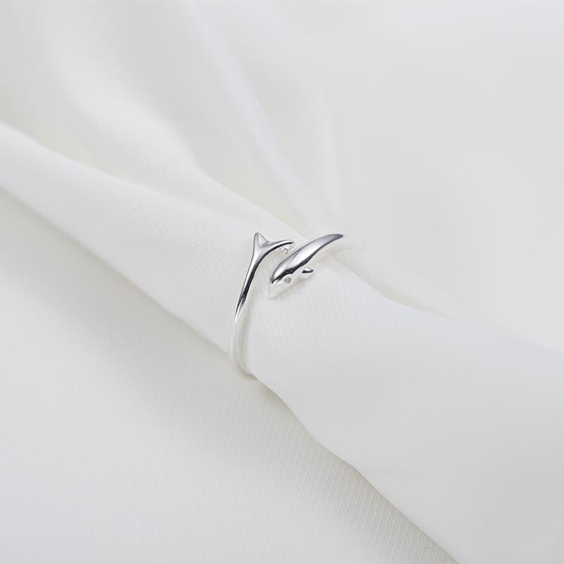 

Banyan Tree S925 Sterling Silver Dolphin & Fish Open Ring - Korean Style, Ocean-Inspired, Cute and Simple Design. Adjustable Open