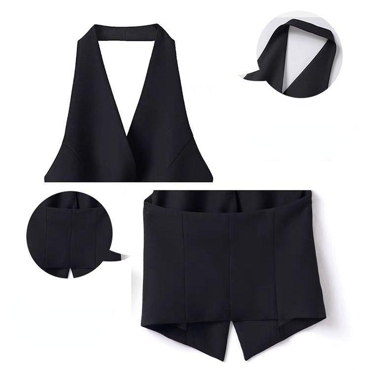 Elegantní a sofistikovaná černá vesta s designem bez zad a Slim Fit