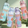1PC Merry Christmas Paw Print 750ml Color Plastic Sports Water Bottle Leakproof Flip Straw Lid Suitable for Sports Office Home Use