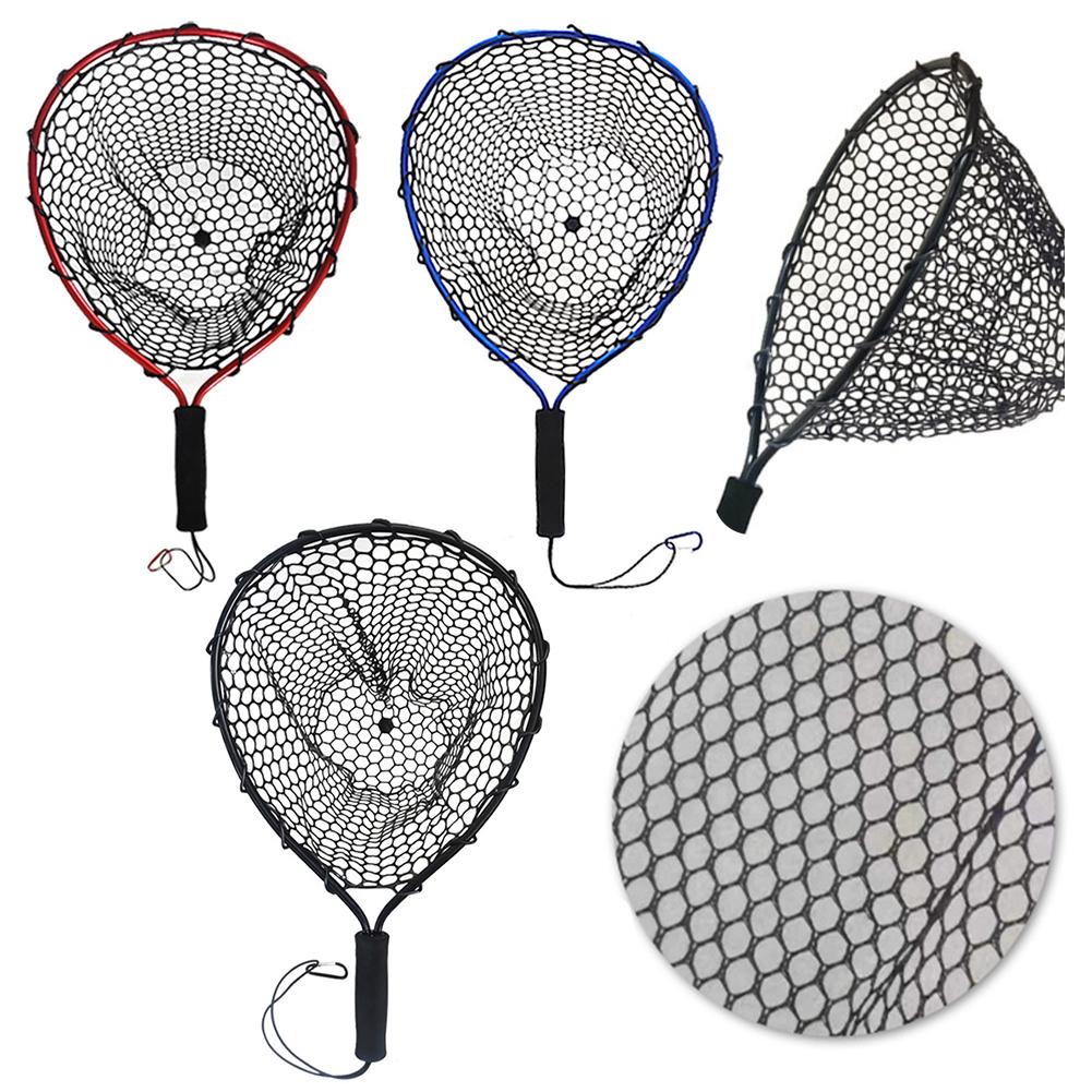 Silicone Fishing Landing Net Soft Fish Net EVA Handle Floating Fishing Net Lightweight Aluminum Alloy Pole for Trout Salmon Bass