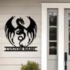 Custom Flaming Dragon Wall Art Decor, Farmhouse Wall Decoration, Metal Flaming Dragon Art, Custom Names, Porches, Patio Presents