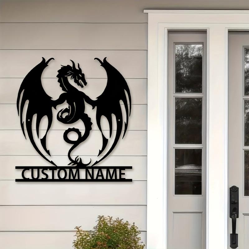 Custom Flaming Dragon Wall Art Decor, Farmhouse Wall Decoration, Metal Flaming Dragon Art, Custom Names, Porches, Patio Presents