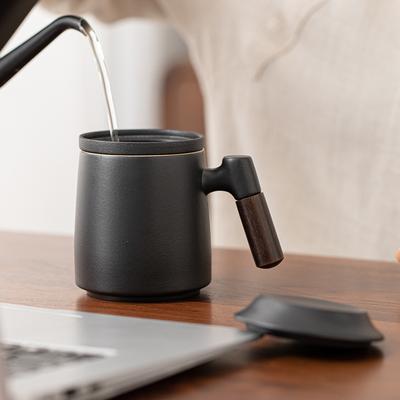 Ceramic Mug Wooden Handle with Lid Filter Tea Cup Large Capacity Office Cup Tea Cup Tea Separation Gift