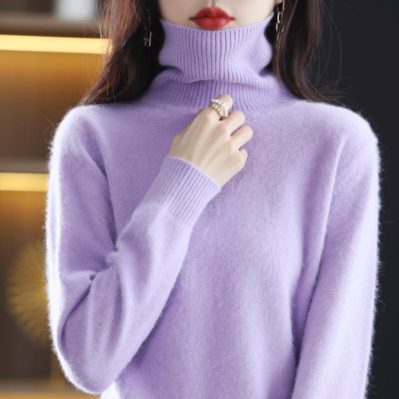 Women's Clothing For Autumn Winter 100% Mink Plush Turtleneck Pullover Sweater Ladies Cashmere Sweater