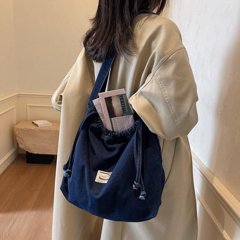 Lazy wind canvas bag tote bag literary fan student class tote bag fashion denim shoulder bag