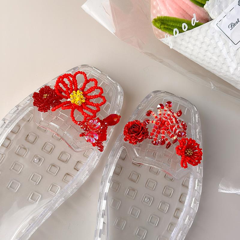 Sparkling Red Beaded Crystal Flower Shoe Clips Elegant Shoe Decor for Sandals Jelly Shoes Banquet Gift Choice