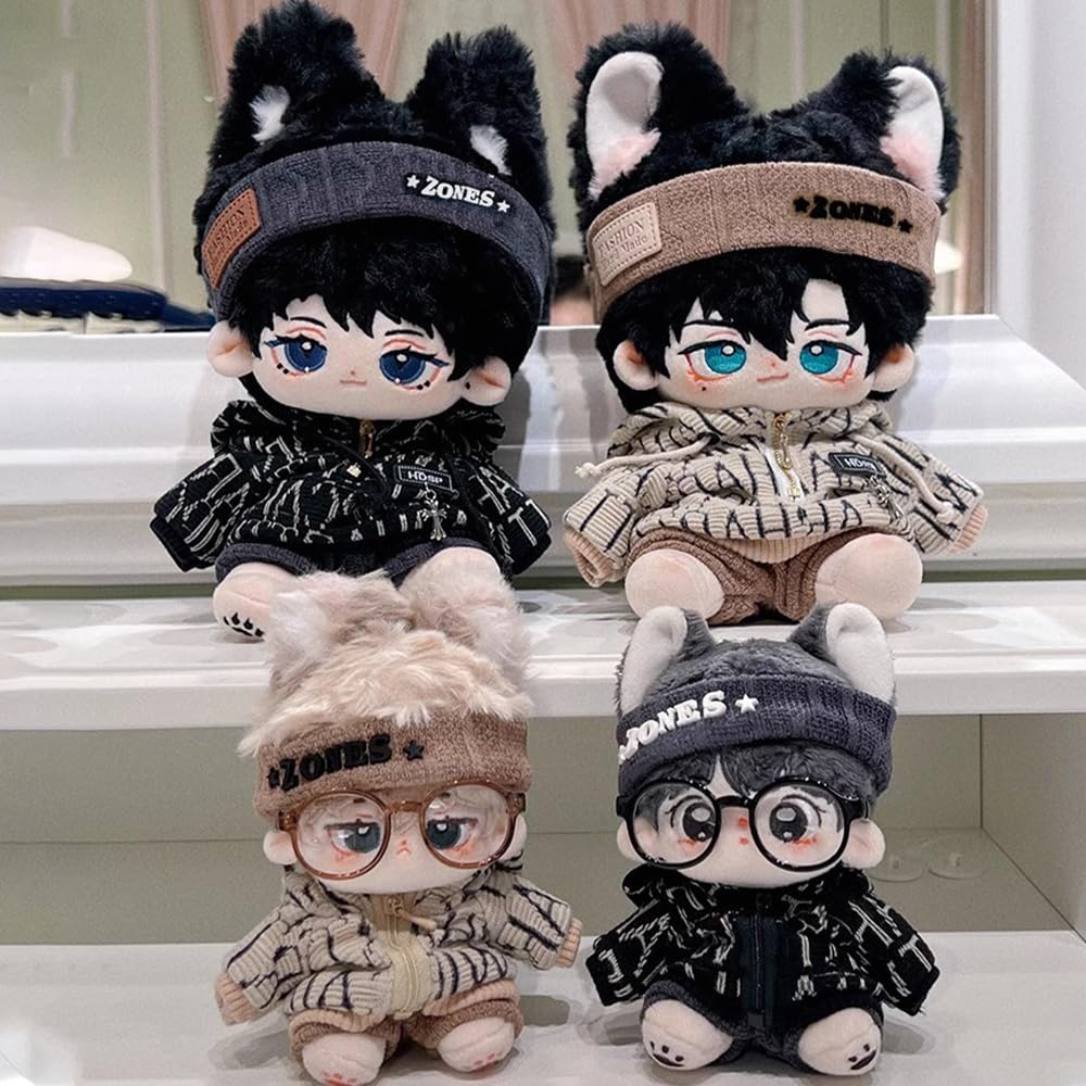 Niannyyhouse Elemental Set: Headwear, Hoodie, Pants, Eyewear, Shoes, 10cm X 20cm Plush Clothes, Cotton Doll, Dress-Up Accessories (Black-10cm)
