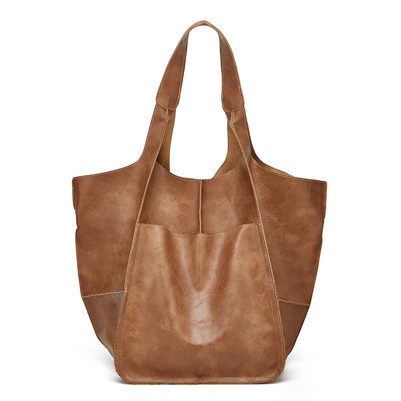 Eine europäische und amerikanische Retro Neue Einfache Tasche mit Patchwork Weichem Leder Große Kapazität Einzelne Schulter Handtasche