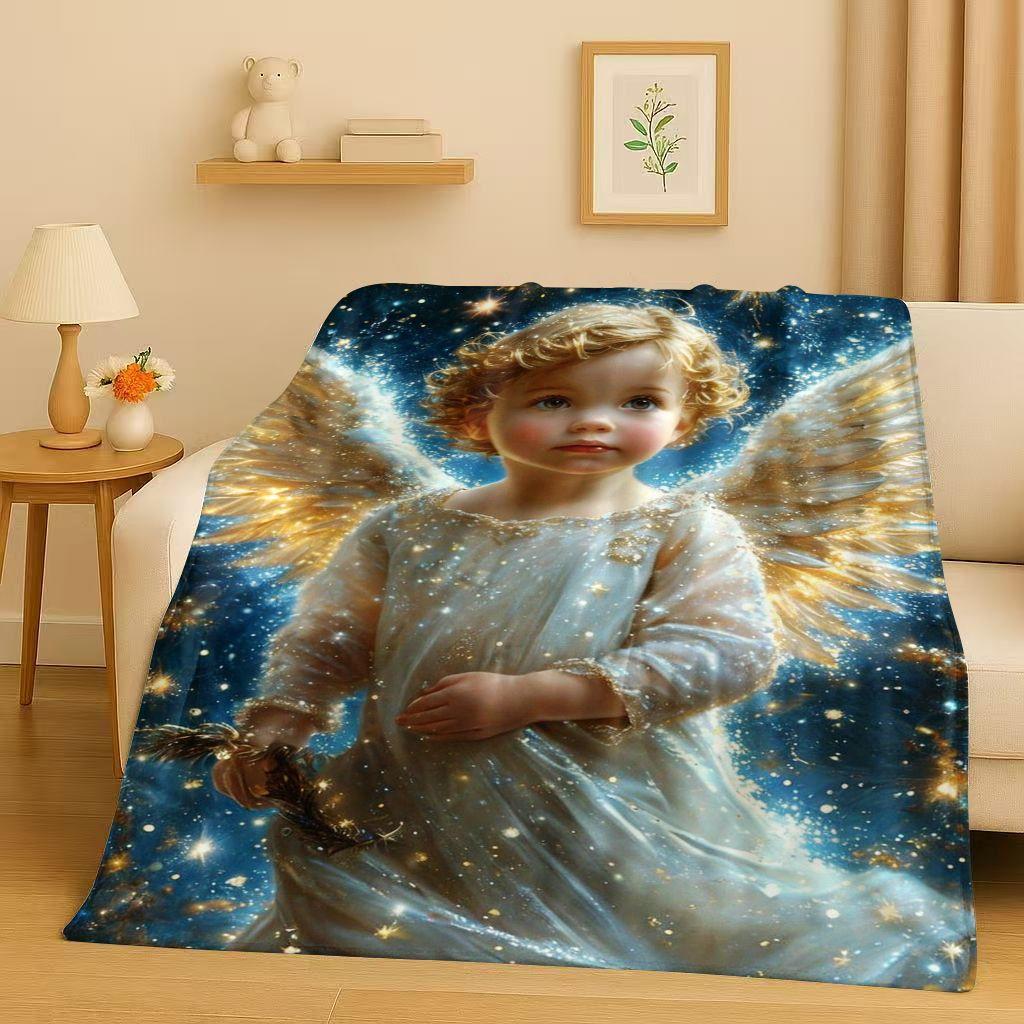 3D Luxurious Balote Angel Cupid Cartoon Flannel Blanket,Ultra Soft Warm Plush Throw for Home Bedroom Bed Sofa Cover Office Gift