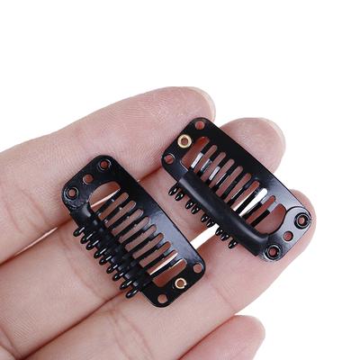 10/100 Toupet-Perücken-Clips, Schnappclips mit Gummirückseite, Haarverlängerung, Schwarz, 9 Zähne
