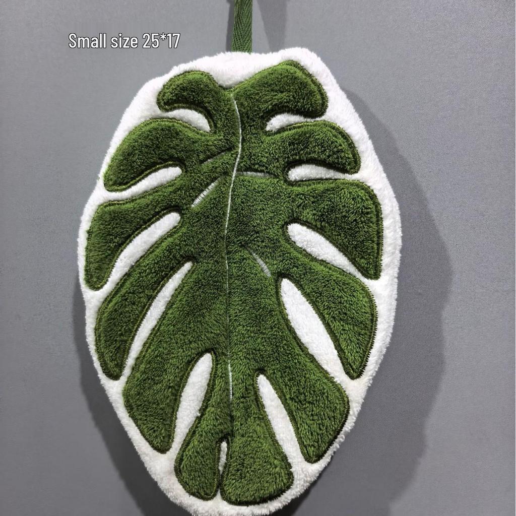 Monstera Leaf Wall-Mounted Hand Towel - Absorbent Coral Fleece for Bathroom & Kitchen