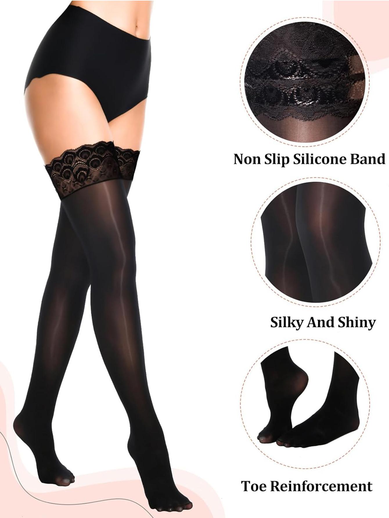 

Lace Silicone Non-Slip Over Knee Socks 10D Oil Stockings Stockings Sexy Transparent Sexy Suspenders High Socks L