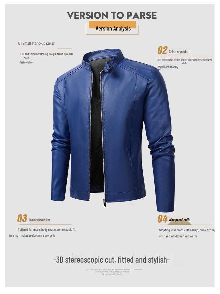 2025 Men's Color Block PU Leather Motorcycle Jacket - British Casual Style