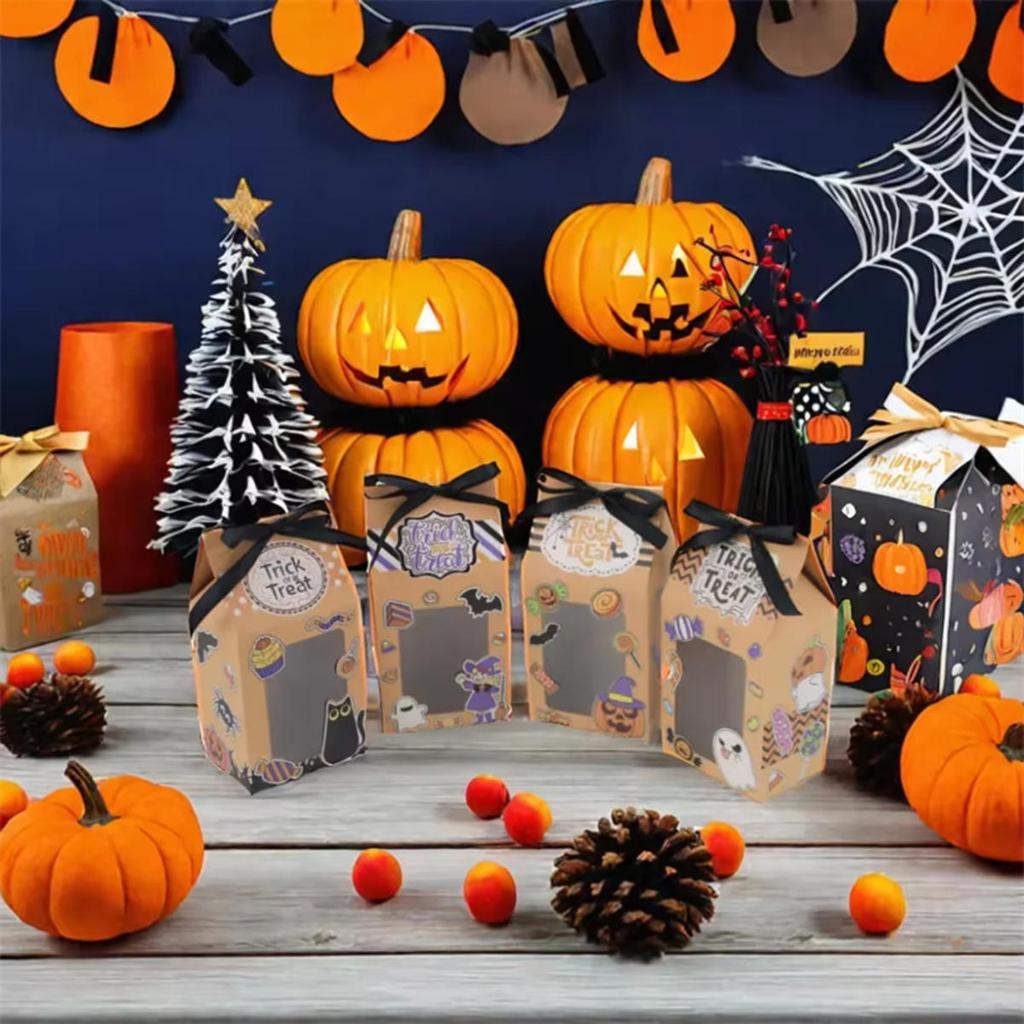 Halloween Gift Box Kraft Paper Box Clear Window Wrapping Treat Paper Pack Party Favor Versatile Holiday Wrapping  Bag